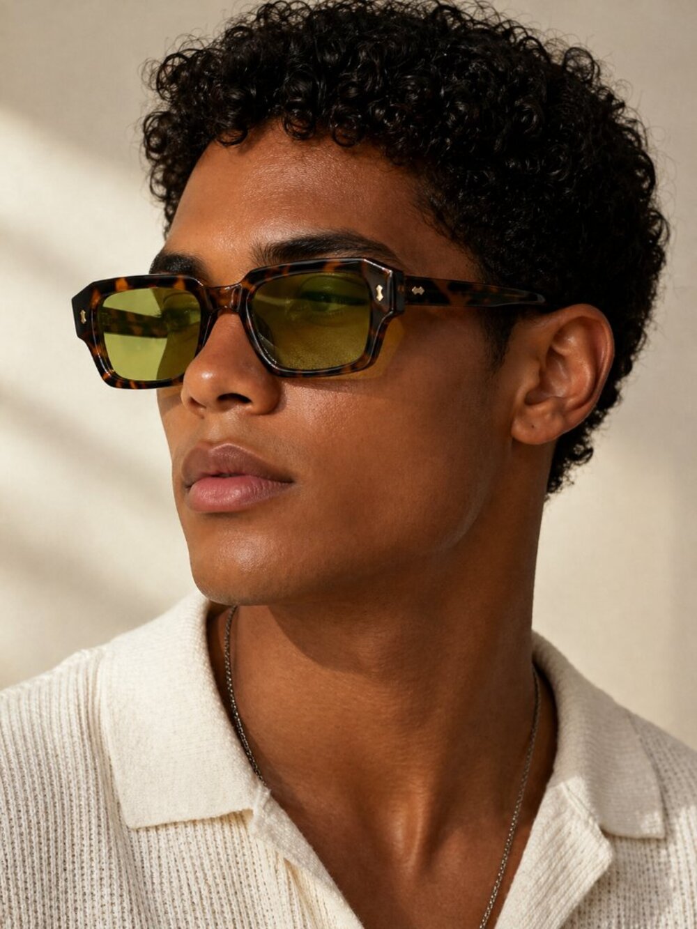 AIRE Pluto Rectangular Sunglasses Tortoise Green Lens Frame